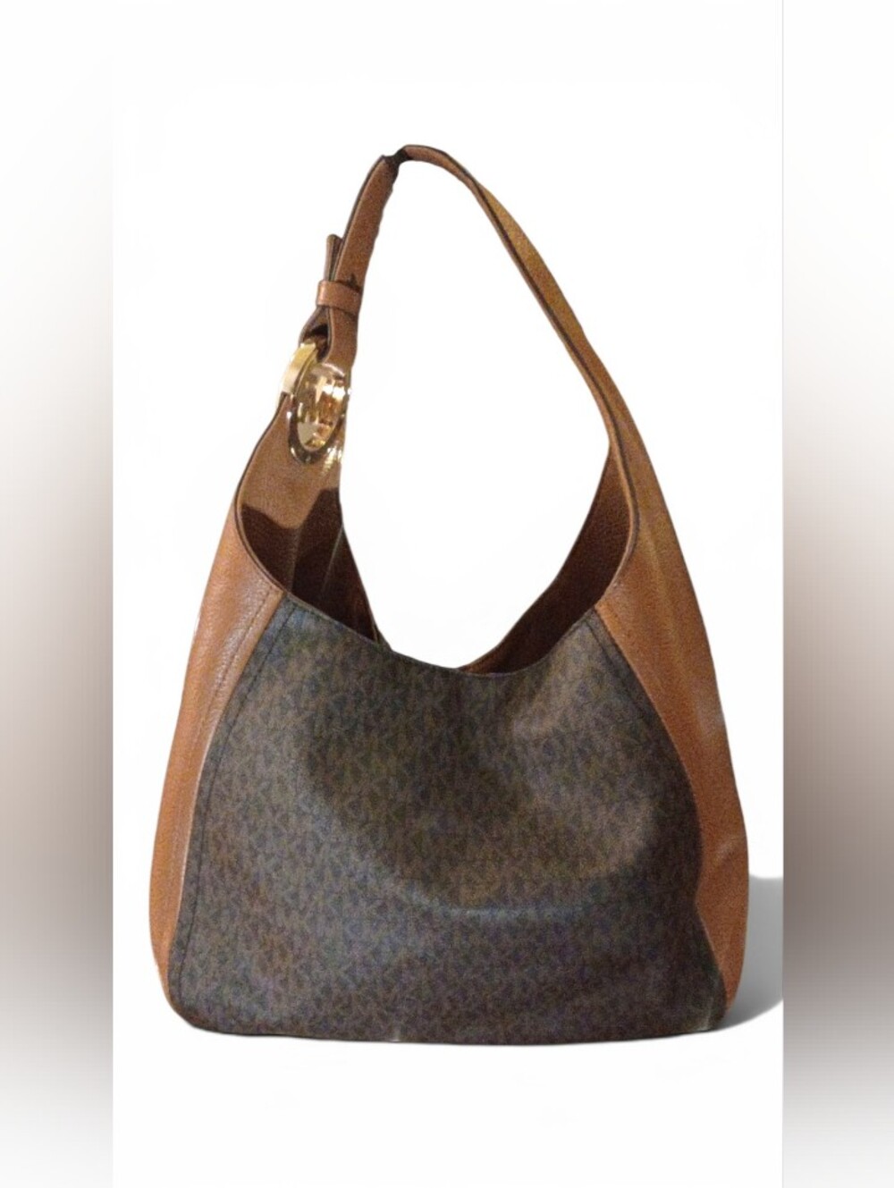 Michael Kors Fulton Large Brown/Acorn Hobo Sig Logo & Leather Shoulder Bag